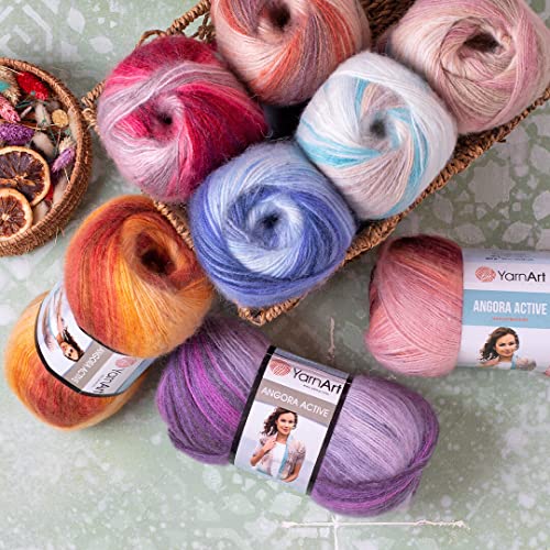 1 Skein Yarnart Angora Active Knitting Yarn, 25% Mohair 75% Acrylic, 100 G (3.5 Oz), 500 M (546 Yd), Yarn Weight 0: Lace, Variegated - 843 #TOP3