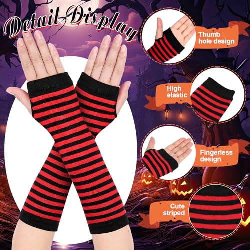 Image of Geyoga Arm Warmers Leg Warmers Striped Thigh High Socks Fingerless Gloves Stockings Christmas Halloween