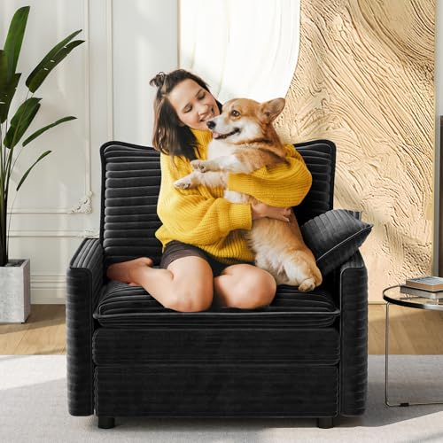 Image of Vesgantti 40 inch Single Seat Sofa, Comfy Cloud Couch Deep Seat Upholstered Couch Corduroy Modern Sofa with Armrest Pillow, Easy Assembly for Living Room, Bedroom and Apartment, Black