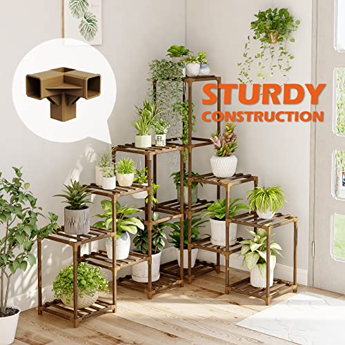 Bamworld Plant Stand Indoor Corner Plant Shelf Outdoor Flower Shelves Wooden Plant Stands Garden Wood Plant Holder Rack for Living Room Corner Lawn Window 03B