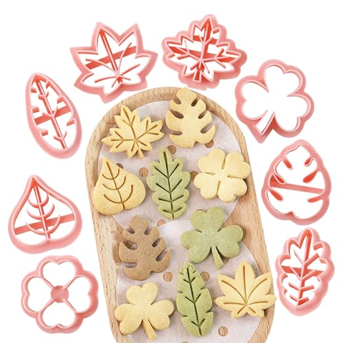Nybhyjka Molde para galletas de hojas. Molde cortador de galletas prensable, juego de 8 moldes para hornear fondant, formas de pastelería prensables para arcilla y caramelos artesanales