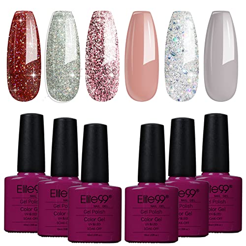 Elite99 Lot de 6 vernis à ongles gel Brighten Up, vernis gel Soak Off pour une finition lisse et durable, kit d'ongles en gel facile à utiliser pour une manucure bricolage de qualité salon à la maison