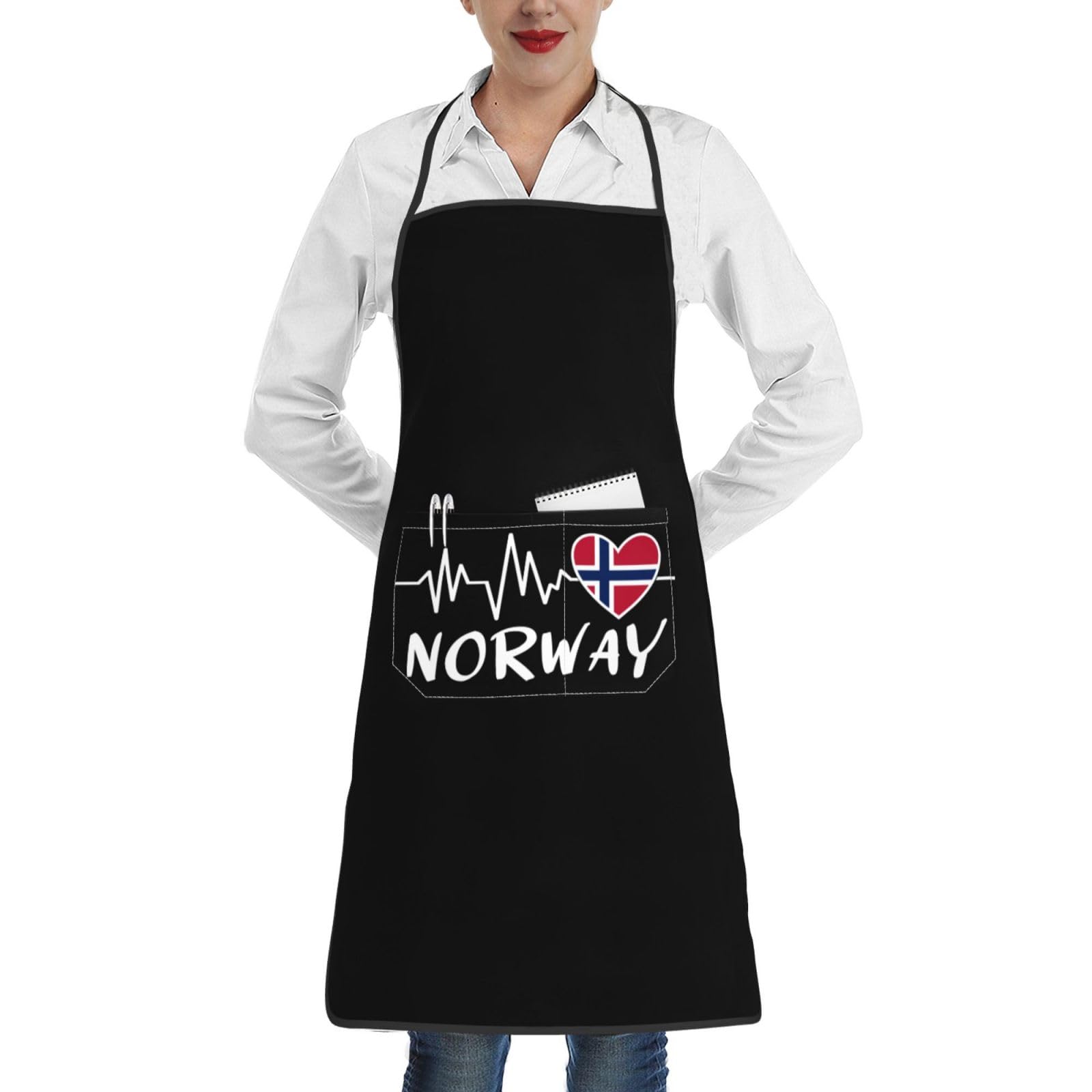 nopicsn Norway Heartbeat Apron for cooking with Pockets Women Men Kitchen Chef Funny Aprons