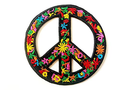 Flower Peace Sign Biker Love Wood Stock Peace Applique Embroidered Sew on Iron on Patch for Backpacks Jeans Jackets Clothing