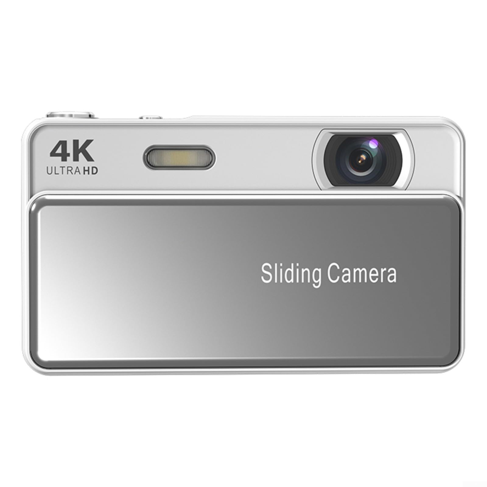64MP Slider Fotocamera Digitale con Zoom 16X, Video 4K, Punto Compatto e Scatta per Studenti, Argento (Bianco)