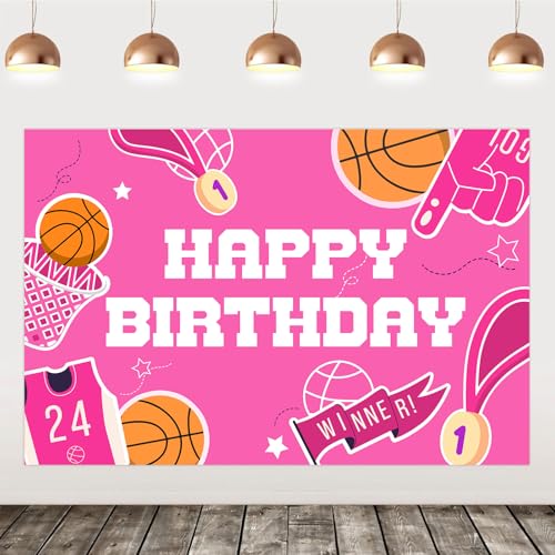 Balterever Pink Basketball Birthday Backdrop for Girls 3 * 5ft Pink...