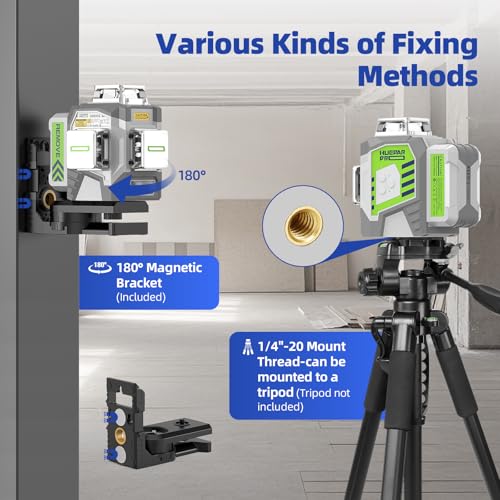 Image of Huepar Pro Laser Level 360 Self Leveling, 3x360 High Accuracy Green Cross Line Laser for Construction and Picture Hanging, 12 Lines Level Laser Tool with Rechargeable Battery & Remote Control