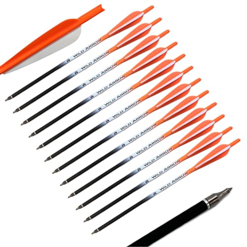 WILD ARROW Crossbow Bolts 16 18 20 inch Carbon Crossbow Arrows for Hunting Target Practice Pack of 12 (Orange 16'')
