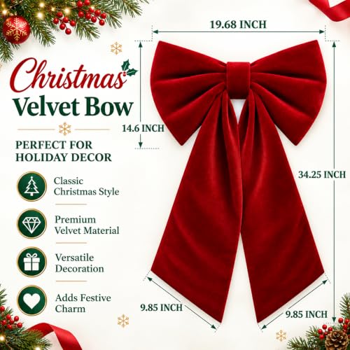 Christmas Tree Topper Bows, 20x35 Large Velvet Wine Red Bows, Burgundy Christmas Bow for Verstaile Xmas Decor - image 5