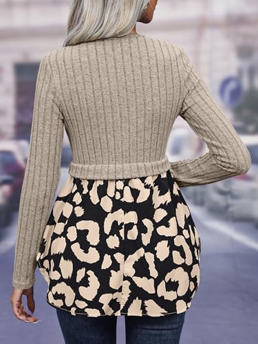 Womens Sweatshirts Contrast Ruffle Hem Shirts Knit Tops Crewneck Long Sleeve Pullover Sweater Blouse3