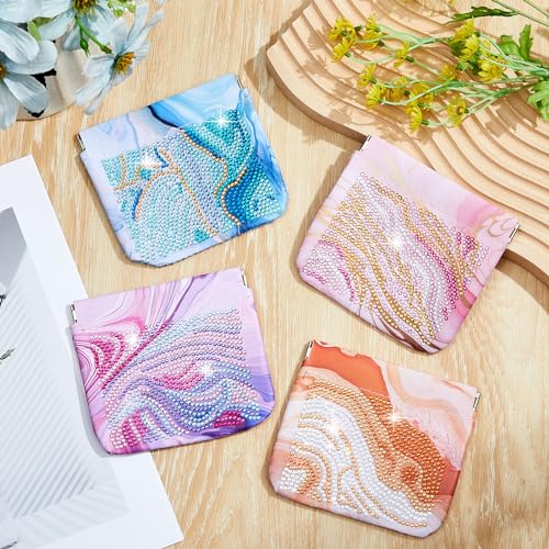 Hsei Lot de 4 porte-monnaie en cuir pour peinture diamant à faire soi-même, peinture strass faite à la main, porte-monnaie pour filles, adultes, enfants, femmes, Marbré, 12.5 x 11 cm – vue 3