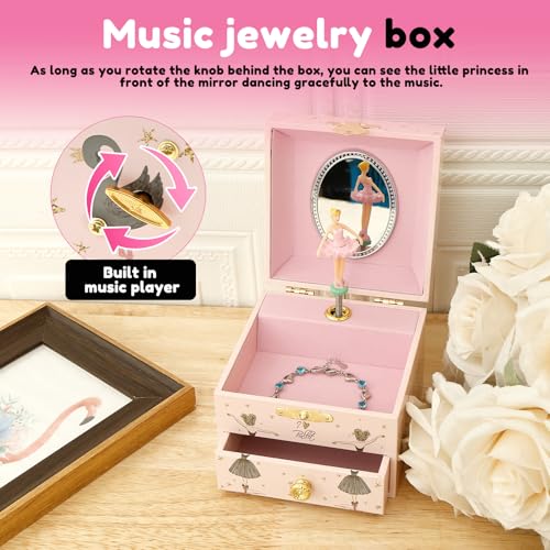 Joyero de bailarina musical infantil con caja de música y espejo de joyas 7