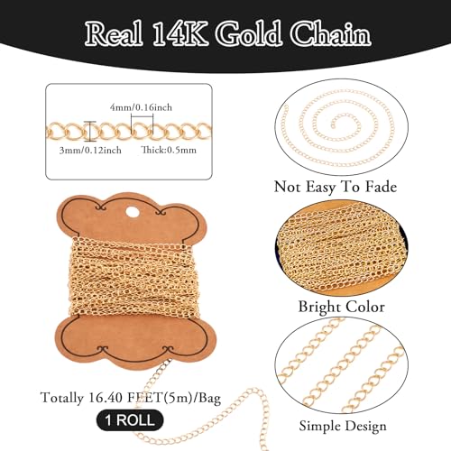 image for PH PandaHall Pandahall 16.4 Feet Permanent Jewelry 14K Gold Filled Cur