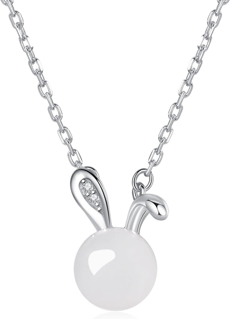 14K Gold Jade Rabbit Necklace, Moissanite Rabbit Pendant Necklace, Chinese New Year Jewelry Gifts For Women