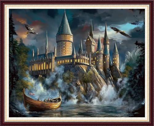 Image of Foxnyart Stamped Cross Stitch Kits Full Range of Embroidery Needlework Starter Kits for Beginners Adults 11CT Embroidery Patterns Art Crafts DIY Needlepoint Kit-Magic Castle 16x20 inchs