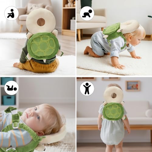 Image of Baby Head Back Protector Backpack Toddler Safety Protector Cushion Pad Soft, Adjustable and Lightweight Design for Safe Walking and Crawling Toddlers Girls and Boys(Turtles)