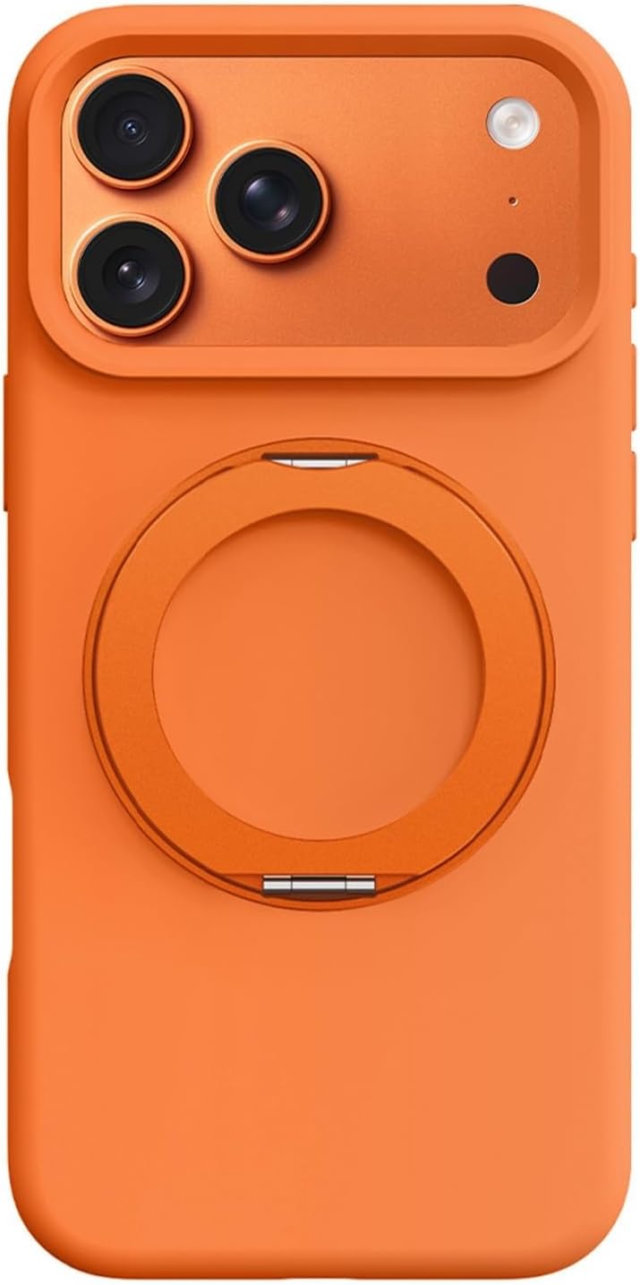 Magnetic Case for iPhone 17/17 Pro/17 Pro Max, with Metal Ring Stand Cover Soft Liquid Silicone Anti-Slip Phone Case(Black,17)