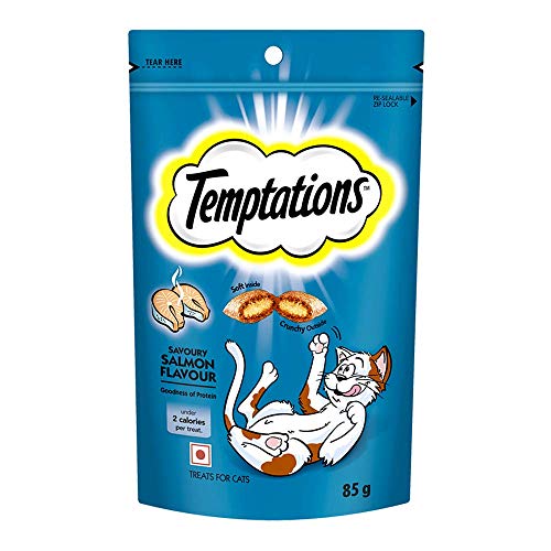 Temptations Dry Adult Cat Treat (Tempting Tuna Flavour, Seafood Medley Flavour & Savoury Salmon Flavour) - (Pack of 3, 85g Each)