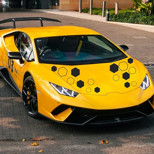 Image of 52 PCS Honeycomb Decals Vinyl Hexagonal Graphics Sticker Car Body Side Exterior Decor Accessories Universal for Car, Truck, SUV, RV (Black)