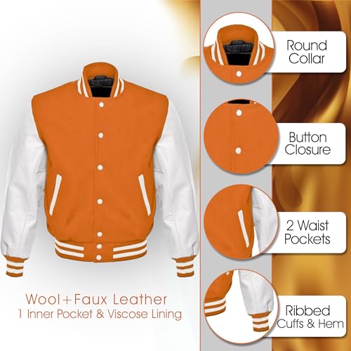 Image of LP-FACON Unisex Varsity Letterman Jacket | Mens College Baseball High School Bomber Wool + Faux Leather Jacket