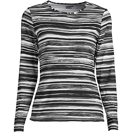 Lands' End Womens Long Sleeve Swim Tee Rash Guard Black/White Ombre Regular Medium