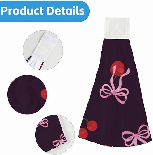 Miniatura 3 de Cute Retro Cherry Kitchen Hand Towels 2Pcs Kitchen Decor Hand Towels with Hanging Loop Soft Absorbent Microfiber Tie Dish Towel with Hanging Loop