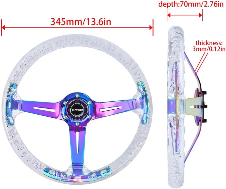Golf Cart Steering Wheel, Universal 13.8" 350mm 6 Bolts Grip Acrylic Round Racing Steering Wheel For Club Car EZGO RXV & TXT, Yamaha, Precedent Tempo, DS,for Race/Rally/Motorsport/Car