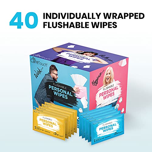 Care Touch Flushable Wipes Kids & Adults - Wet Wipes For Men & Women - Individually Wrapped, Disposable Wet Wipes For Body, Toilet, Bathroom& More - 2 Packs Of 40 (80 Individual Wipes, Travel Wipes) #TOP2