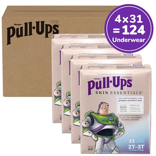 Image of Pull-Ups Boys' Skin Essentials Potty Training Pants, Training Underwear, 2T-3T (16-34 lbs), 124 Ct (4 Packs of 31)