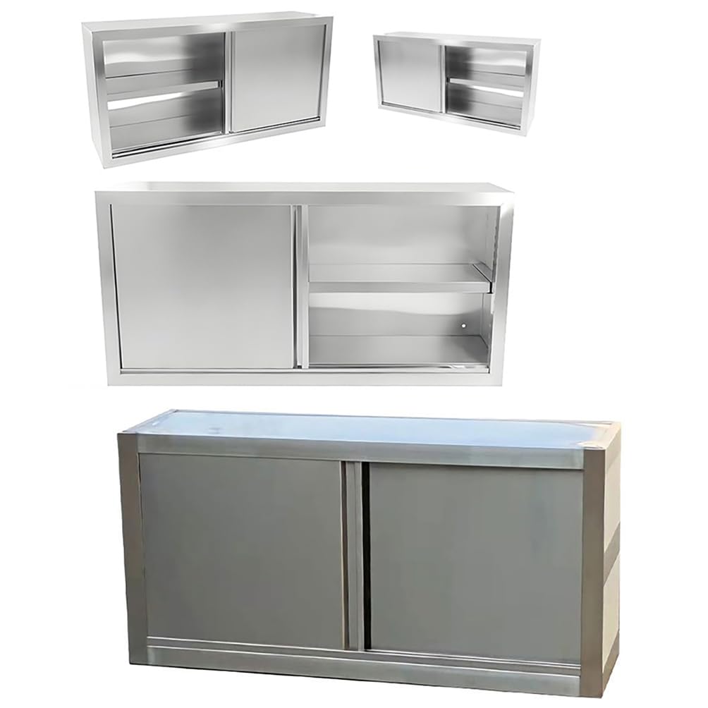 WYRNOBRX Stainless Steel Kitchen Wall Storage Cabinet - 304 Metal Pantry with Sliding Doors - Floating Utility Hanging Shelf for Hotel, Bathroom & Balcony(39.4X13.8X23.6In),Silver,L120*H60*W35