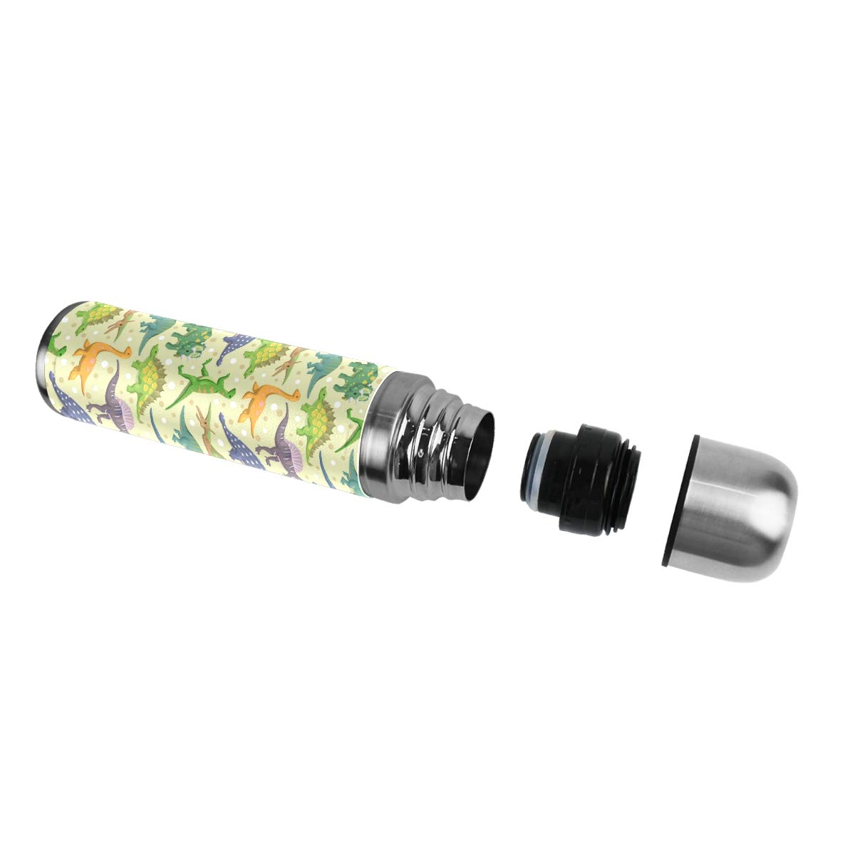 Taza de viaje aislada al vacío de acero inoxidable con doble pared a prueba de fugas, diseño de dinosaurio, personalizable impreso en piel auténtica, termo termo de 500 ml