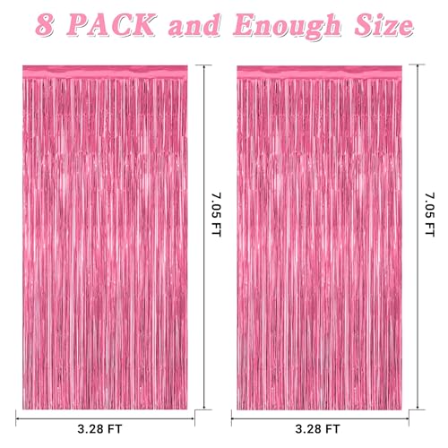 Image of 8 Pack Pink Backdrop, 3.28 FT x 7.05 FT Pink Birthday Decorations, Metallic Pink Backdrop for Photoshoot Foil Curtains Party Streamer, Valentines Day Decorations Birthday Photo Booth Props