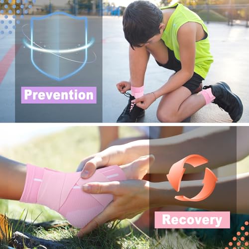 Image of Tarpop 1 Pair Ankle Brace for Kids Compression Ankle Sleeves Adjustable Foot Support Brace Elastic Guard for Children Boys Girls Sports Running Jogging Dance Fitness Gymnastics(Light Pink,Small)