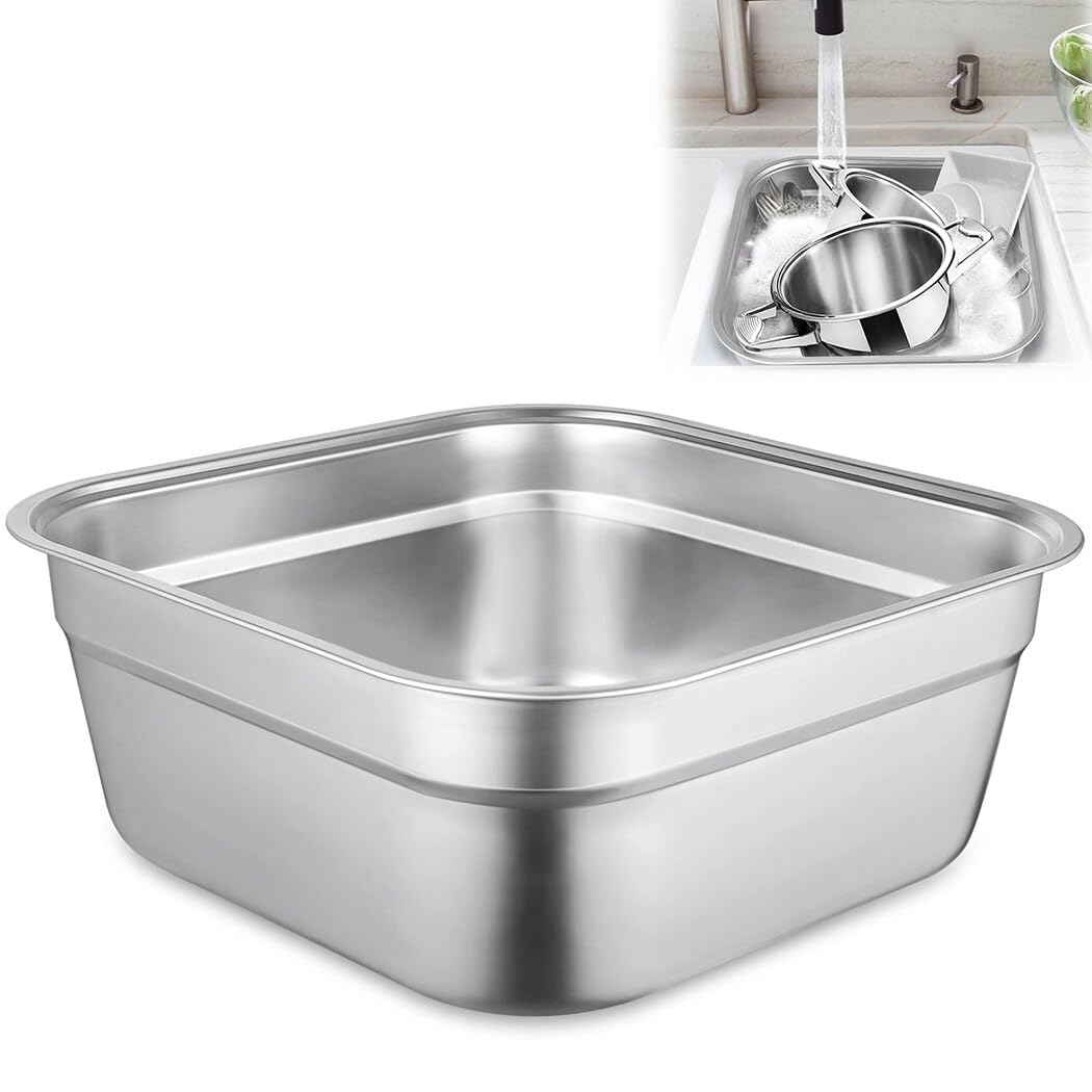 BOSREROY 2 x große Küchenspüle, Geschirrwanne, langlebiger Edelstahl-Gemüse-Waschbecken, Mehrzweck-Behälter, quadratischer Behälter, für den Heimgebrauch, 34 cm