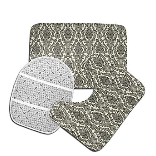 DIRYKILP Badematte + Konturmatte + WC Deckelbezug Barock 3 teilig Badematte Set, mit rutschfester Klebeunterseite – Bild 5