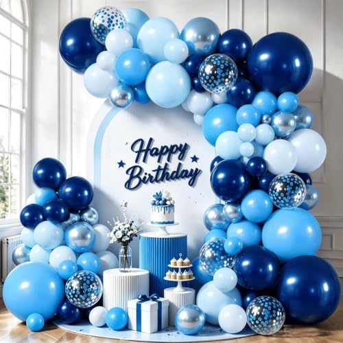 Image of Blue Balloon Arch Kit 144 Pcs, Navy /Metallic /Baby /Light Blue