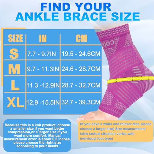 Image of LISEPWU Copper Ankle Brace with Adjustable Compression Bandage, Ankle Support Compression Sleeve for Men & Women, for Foot Pain, Sprained Recovery, Achilles Tendonitis, Sports Protection(Magenta XL)