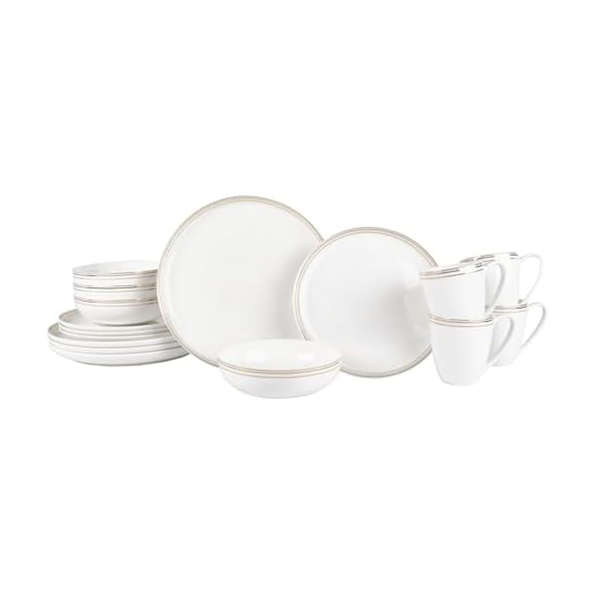 Everyday White by Fitz and Floyd Nevaeh Bone China Coupe Gold Bands Dinnerware Set, Service for 4