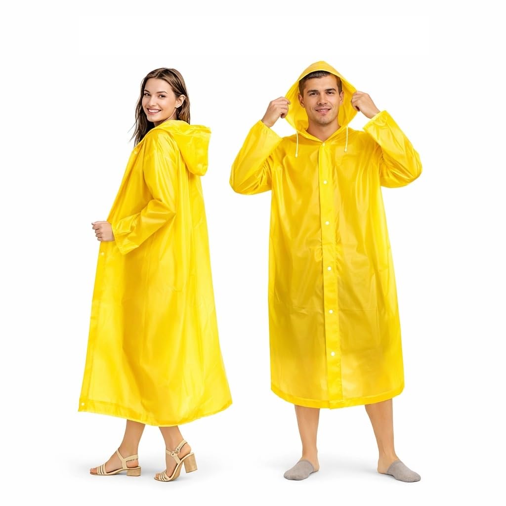Waterproof Unisex Rain Coat with Hood, Yellow Pack of 2 – Full Sleeves Heavy Duty Outdoor Rainwear Poncho for Men, Women, Boys & Girls – Lightweight Travel Gear for Camping, Hiking & Traveling-picture-36