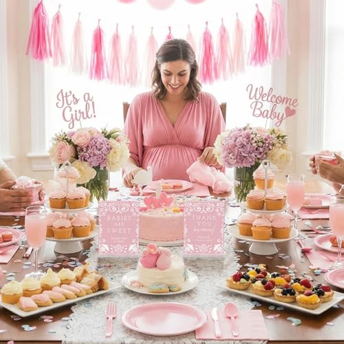 Image of Vercraft 6 Pcs Cielito Lindo Baby Shower Table Decoration Mexican Fiesta Papel Picado Thank You Acrylic Sign 6 x 8 Inch Pink Cielito Lindo Centerpieces with Stand Mexican Party Decoration