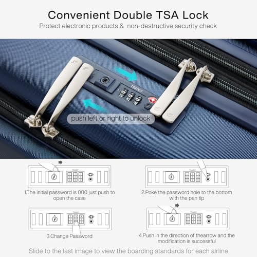 Image of Hanke Grace Suitcases with Wheels Hardshell Carry On Luggage Airline Approved, 20 Inch Travel Suitcase Lightweight Tsa Luggage for 2-3 days Short Business Trips., Dark Blue, 20 Inch Expandable