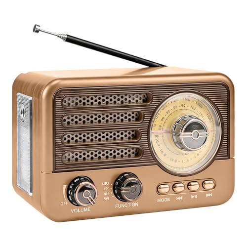 Radio Rétro Portable, Radio AM/FM/SW Nostalgique, Radio de Cuisine Portable avec Haut-Parleur Bluetooth, Compatible USB/TF/AUX, Radio Valise pour la Maison Le Bureau et Les Activités de Plein air