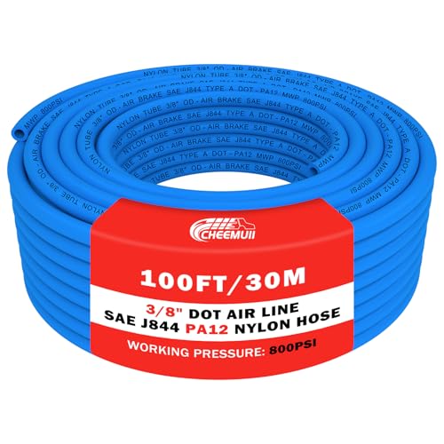 Image of CheeMuii 100 FT 3 /8 inch DOT Air Line Blue 3 /8 PA12 Nylon Pneumatic Tubing 30.5 Meter 3 /8 Inch OD Pneumatic Air Tubing Pipe Hose Line for Semi Truck Trailer or Industrial Air System