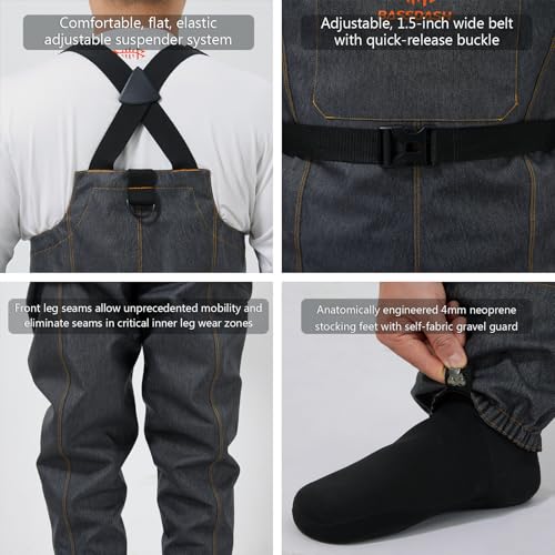 image for BASSDASH Men’s Denim Breathable Chest Waders Waterproof Durable Ligh