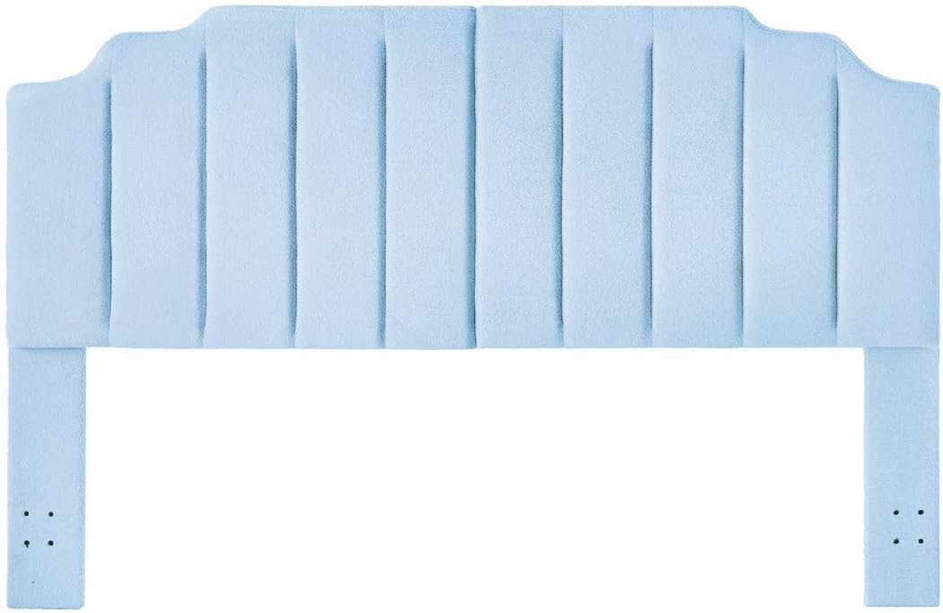 24KF Light Blue Teddy Fabric Tufted King Upholstered Headboard, Modern Vertical Channel Design California King Headboard with Stepped Silhouette Top Edge,6026-K-Teddy Light Blue