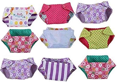Reversible Baby Doll 9-Pack Cloth Diaper Set, Assorted | Baby Doll Diapers Set, Doll Diapers, Pretend Diapers, Baby Dolls Diapers, Dolls Underwear