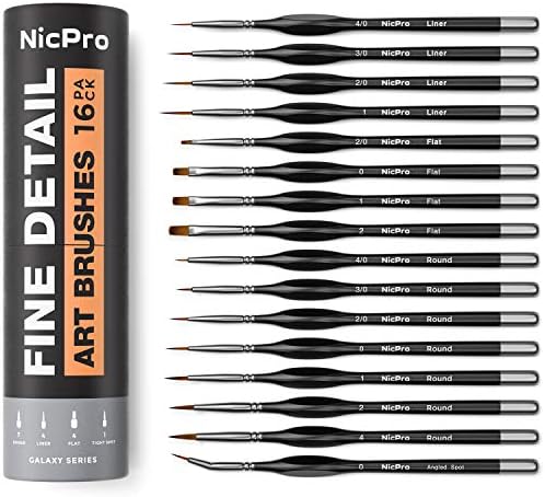 Nicpro New Micro Detail Paint Brush Set,16 Professional Artist Miniature Fine Brushes for Watercolour Oil Acrylic, Craft, Models, Rock Painting, Paint by Number, Warhammer 40k - Come with Holder & Bag