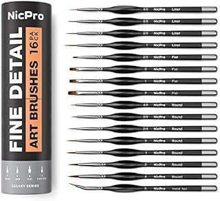 Nicpro New Micro Detail Paint Brush Set,16 Professional Artist Miniature Fine Brushes for Watercolour Oil Acrylic, Craft, Models, Rock Painting, Paint by Number, Warhammer 40k - Come with Holder & Bag