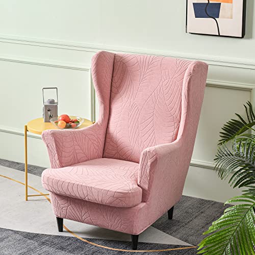 GKXLH Wingback Chair Covers 2 Piece Set - 2 IN 1 Design Armchair Covers Solid Soft Wing Back Chair Cover Stretch Wing Chair Slipcover Furniture Protector for Living Room Bedroom Hotel (Pink) - Image 4