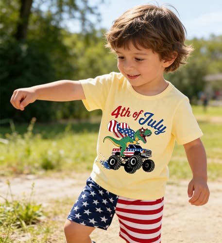 Image of Mrocioa Toddler Boy Summer Clothes 4th of July T Shirt American Flag Shorts Set Girl Stars Stripes Outfit